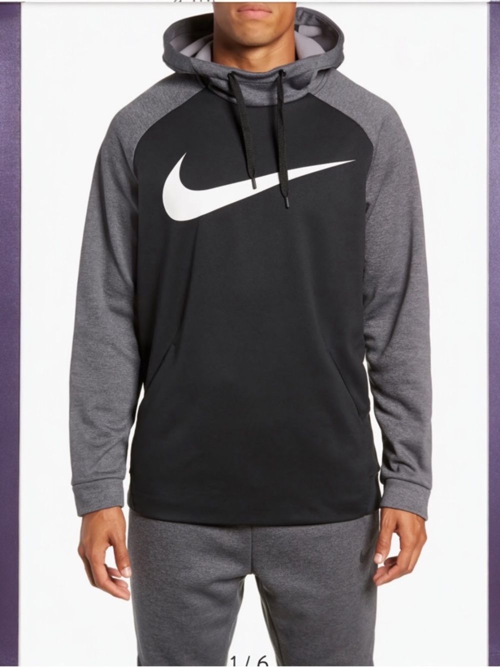 Nike Black & Gray Pullover Hoodie with White Swoosh
